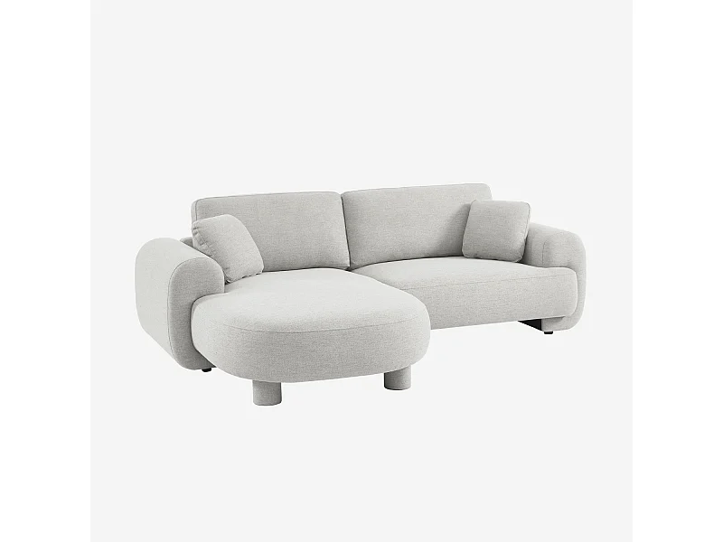 Canapé d'angle gauche 3 places tissu gris clair. pieds ronds L 231 x P 160 / 88 cm - Zenio