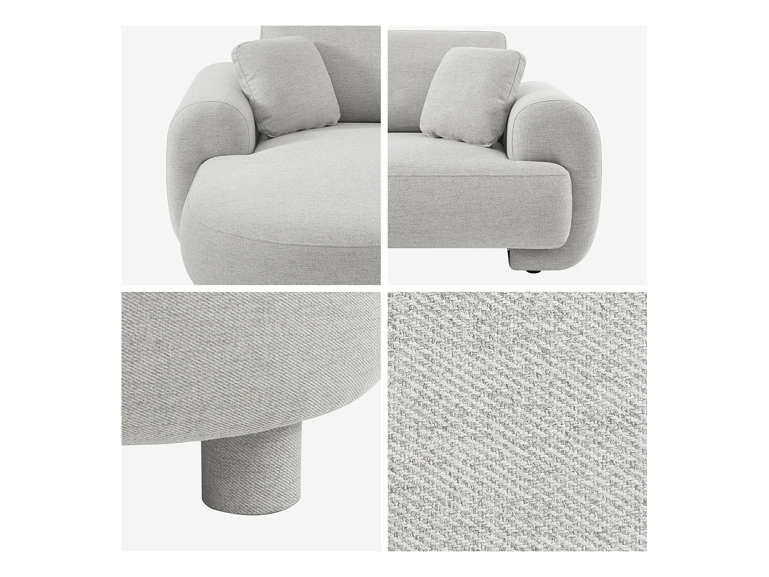 Sofá esquinero izquierdo con patas redondas de 3 plazas gris claro