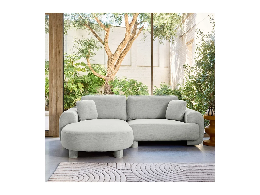 Sofá esquinero izquierdo con patas redondas de 3 plazas gris claro