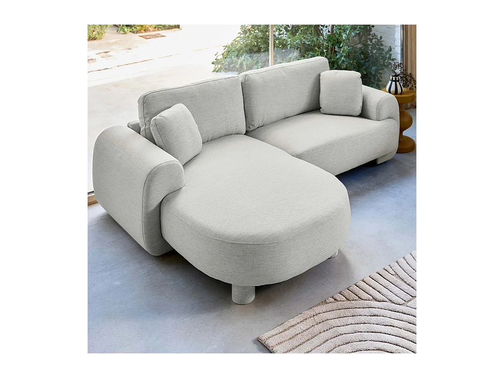 Sofá esquinero izquierdo con patas redondas de 3 plazas gris claro