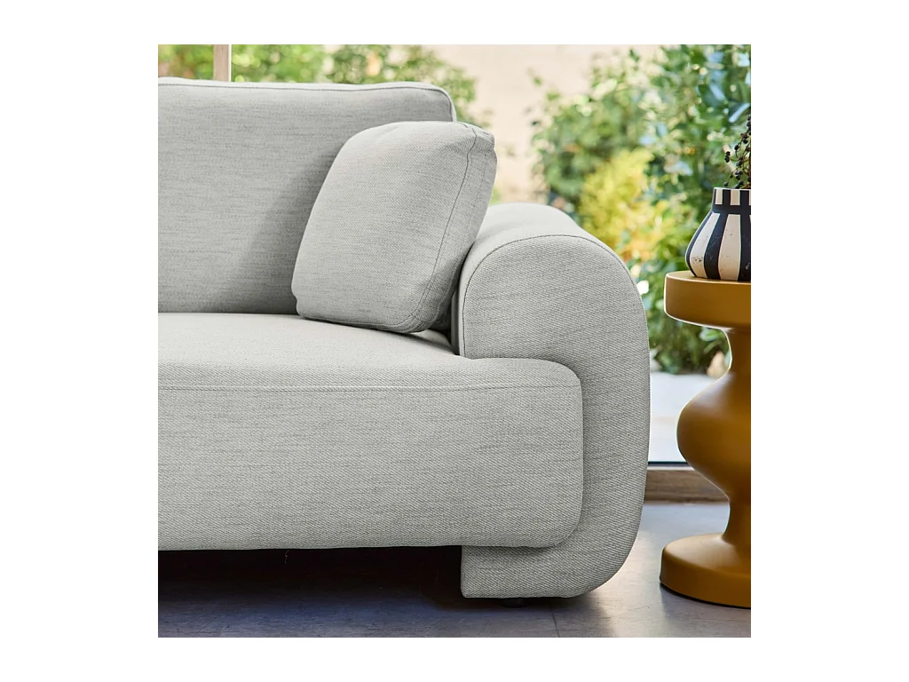 Sofá esquinero izquierdo con patas redondas de 3 plazas gris claro