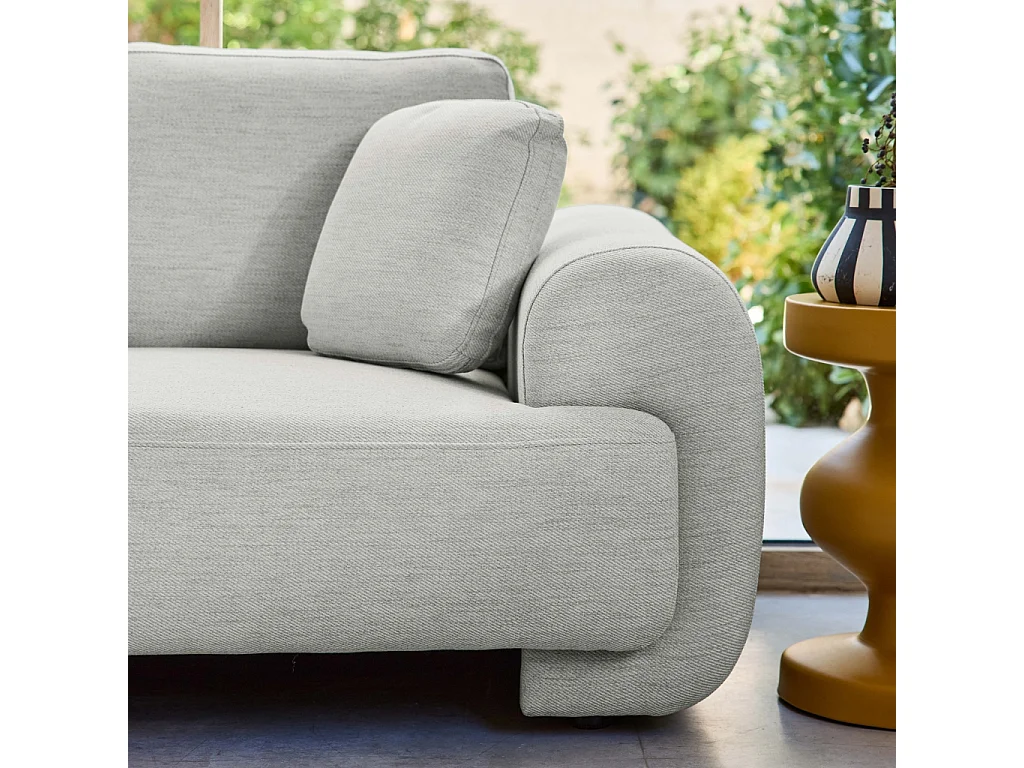 Canapé d'angle gauche 3 places tissu gris clair. pieds ronds L 231 x P 160 / 88 cm - Zenio