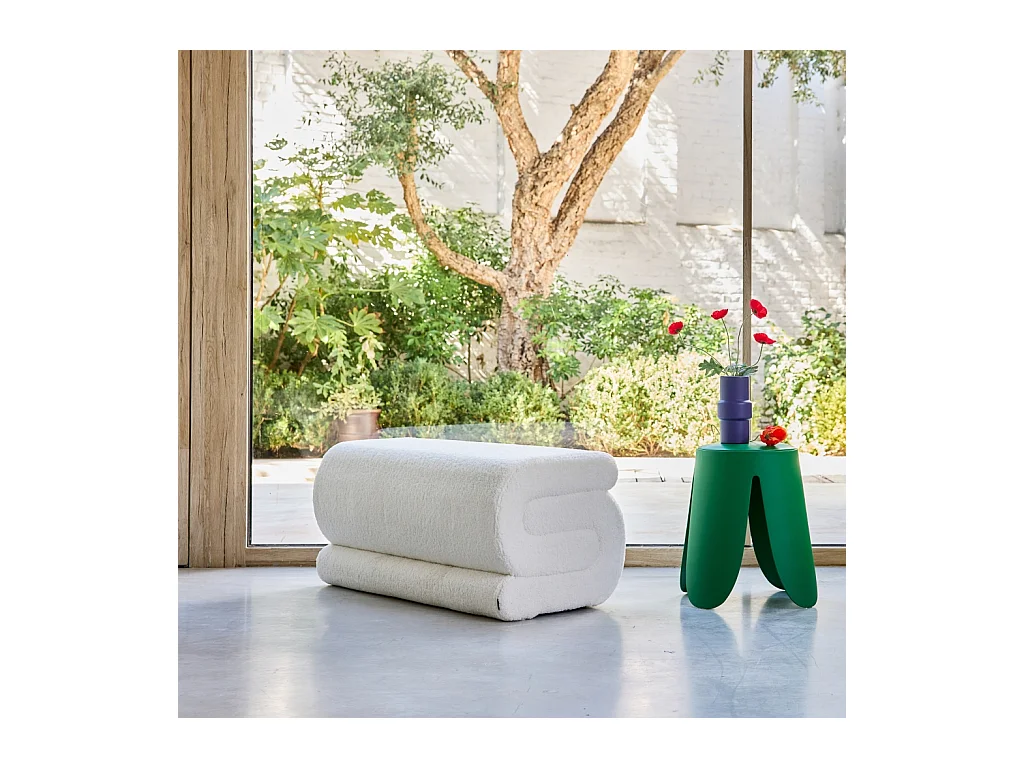 Banc design revêtement bouclette crème 1-2 places L 92 x P 50 x H 45cm - Sasha