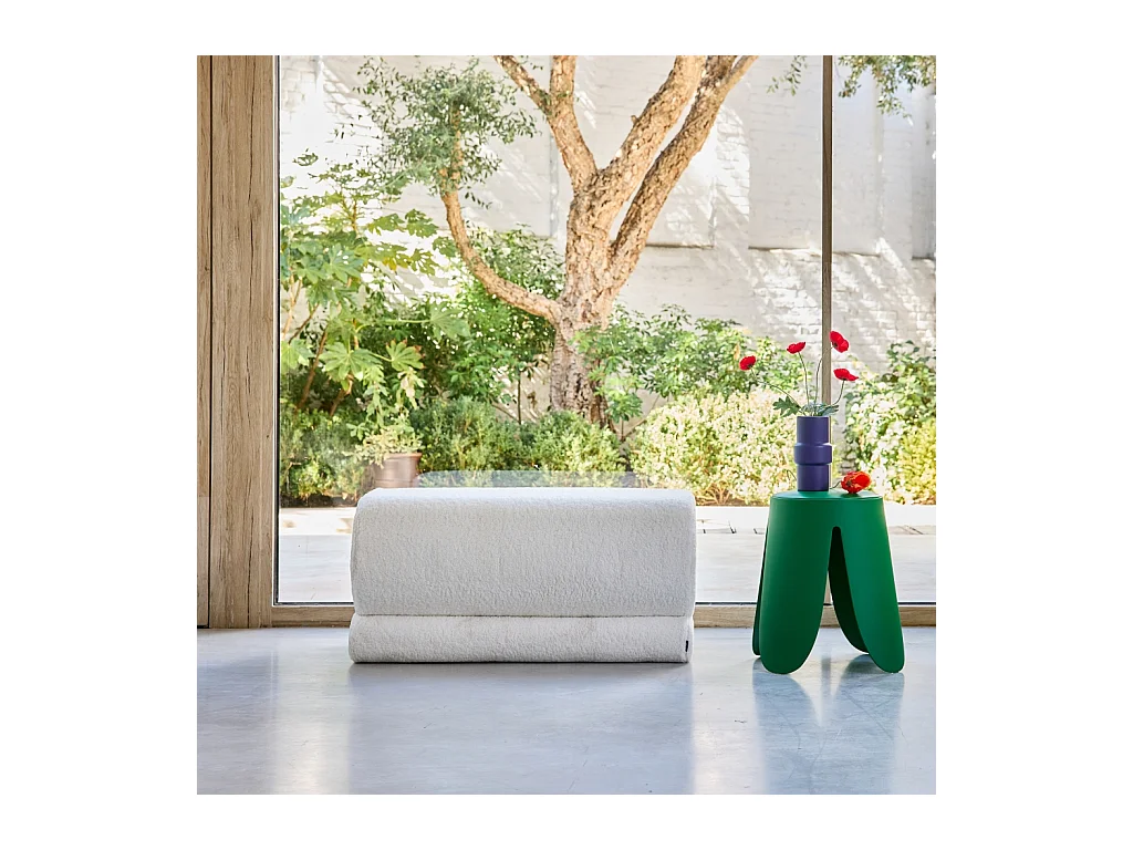 Banc design revêtement bouclette crème 1-2 places L 92 x P 50 x H 45cm - Sasha