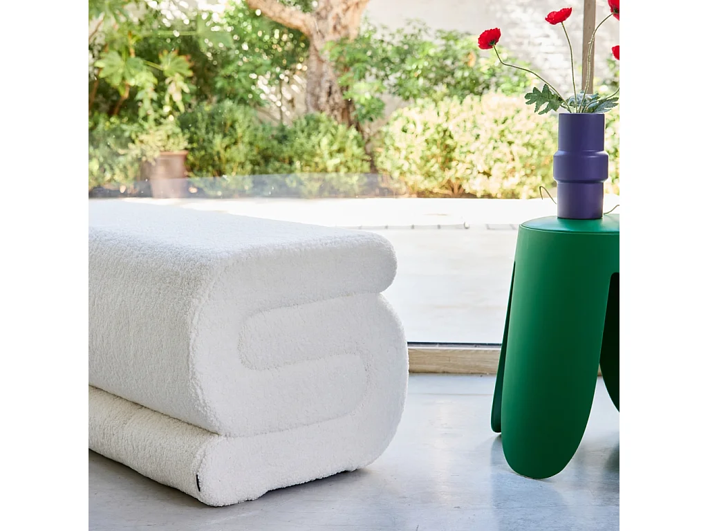 Panca design rivestimento bouclé 1-2 posti, crema