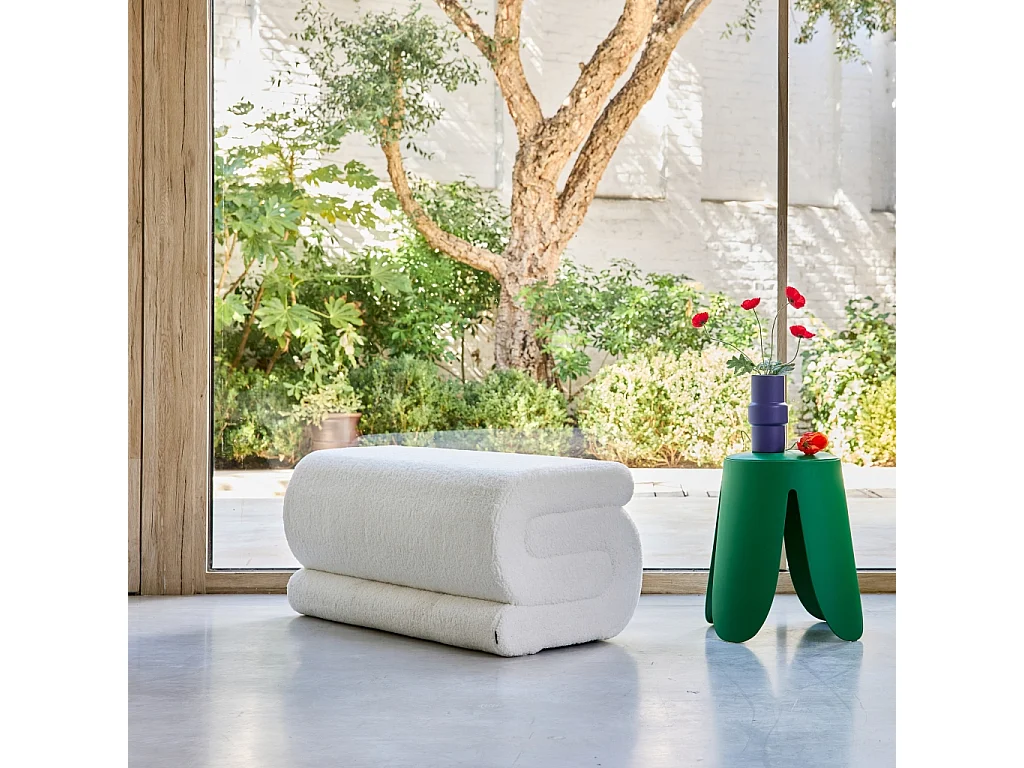 Banc design revêtement bouclette crème 1-2 places L 92 x P 50 x H 45cm - Sasha