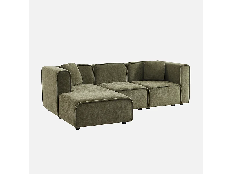 Canapé d'angle gauche 3 places tissu kaki 2 coussins carrés L 230 x P 145 x H 70 cm - Lester