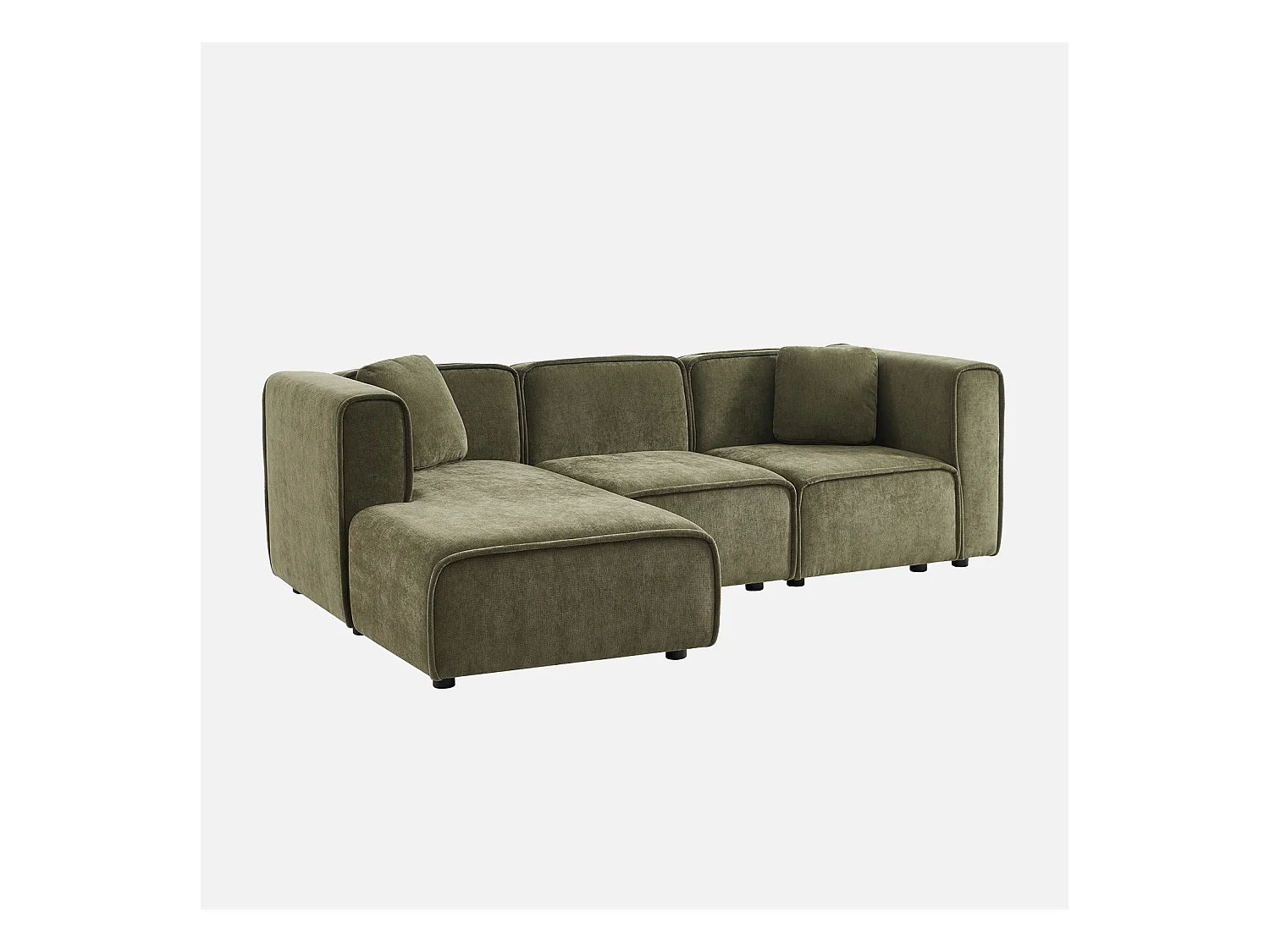 Canapé d'angle gauche 3 places tissu kaki 2 coussins carrés L 230 x P 145 x H 70 cm - Lester