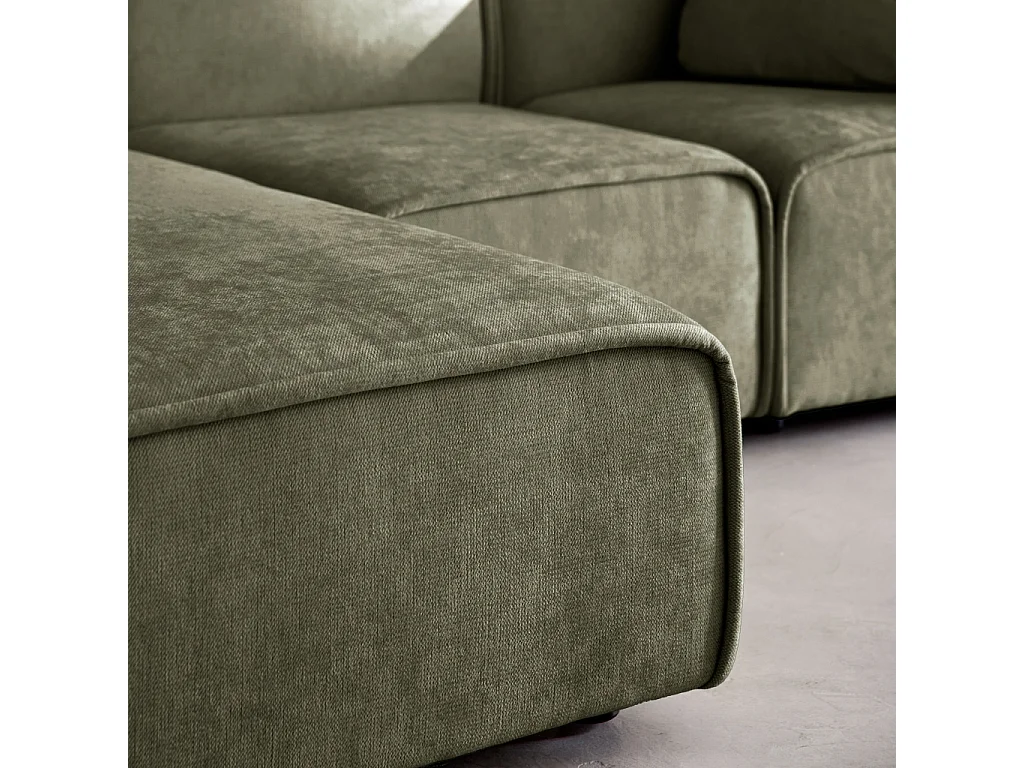 Canapé d'angle gauche 3 places tissu kaki 2 coussins carrés L 230 x P 145 x H 70 cm - Lester