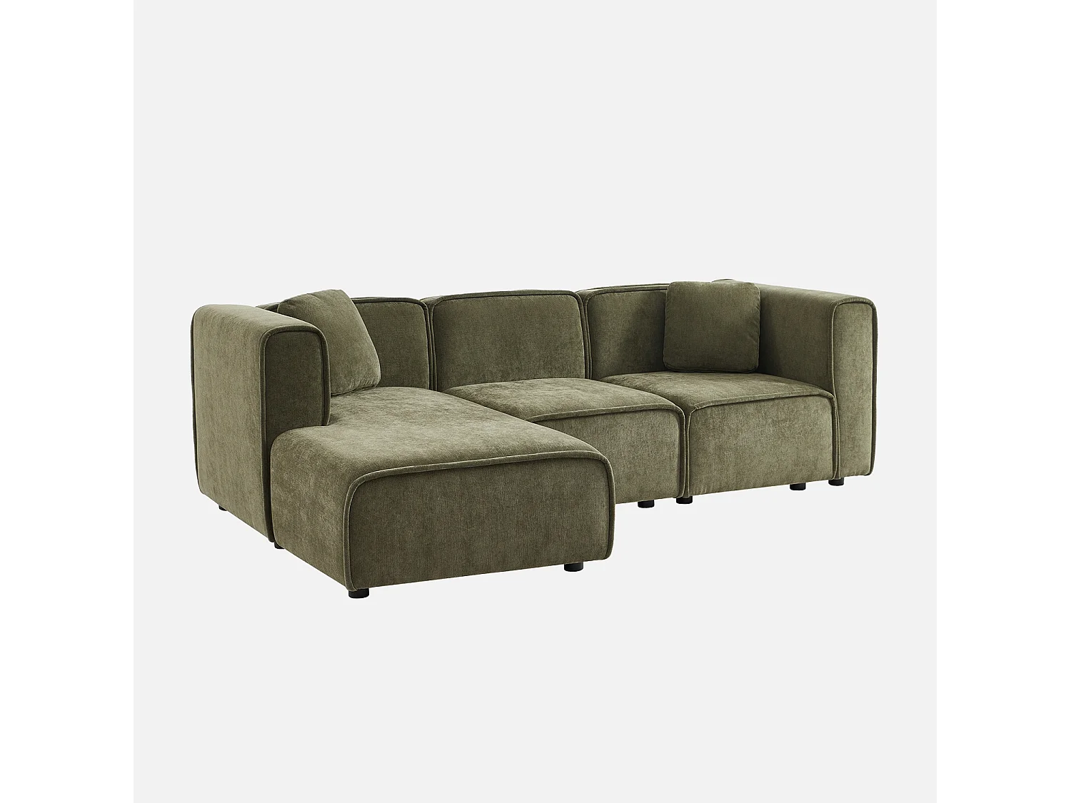 Canapé d'angle gauche 3 places tissu kaki 2 coussins carrés L 230 x P 145 x H 70 cm - Lester