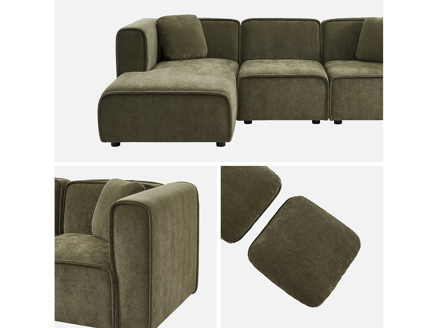 Canapé d'angle gauche 3 places tissu kaki 2 coussins carrés L 230 x P 145 x H 70 cm - Lester