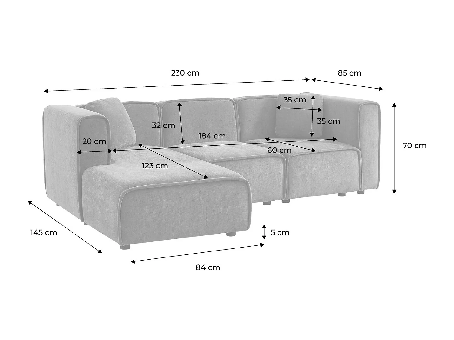 Canapé d'angle gauche 3 places tissu kaki 2 coussins carrés L 230 x P 145 x H 70 cm - Lester