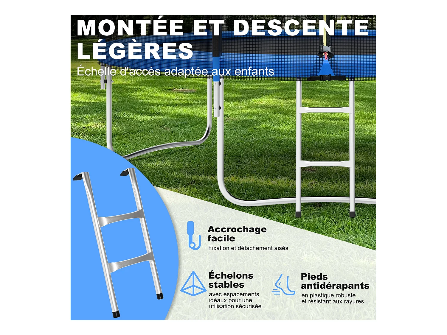 Trampoline avec filet de sécurité 305 cm - Jouet pour enfants pour le sport, la maison et l'extérieur Avec base sécurisée et protection anti-rouille