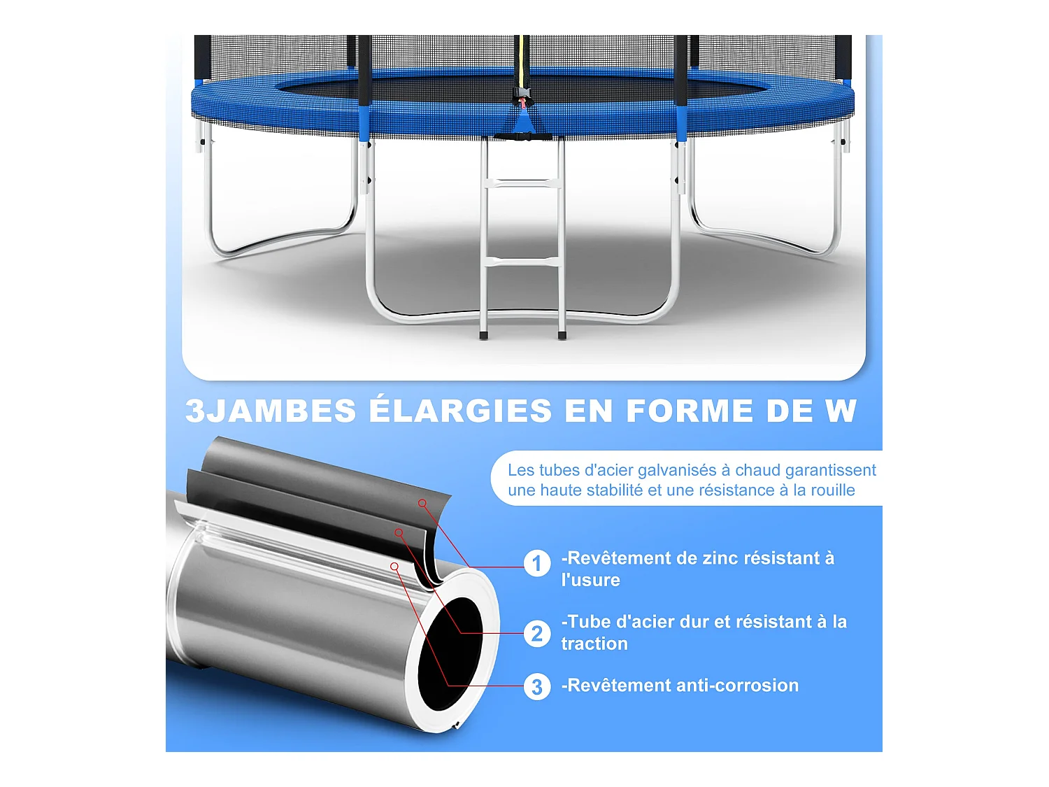 Trampoline avec filet de sécurité 305 cm - Jouet pour enfants pour le sport, la maison et l'extérieur Avec base sécurisée et protection anti-rouille