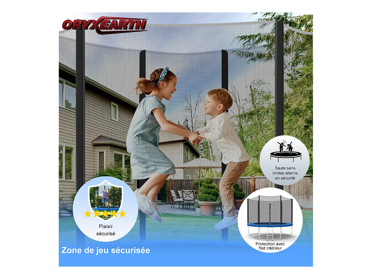 Trampoline avec filet de sécurité 305 cm - Jouet pour enfants pour le sport, la maison et l'extérieur Avec base sécurisée et protection anti-rouille