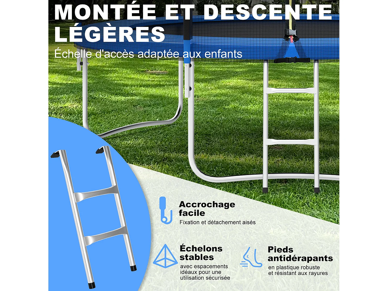 Trampoline avec filet de sécurité 305 cm - Jouet pour enfants pour le sport, la maison et l'extérieur Avec base sécurisée et protection anti-rouille