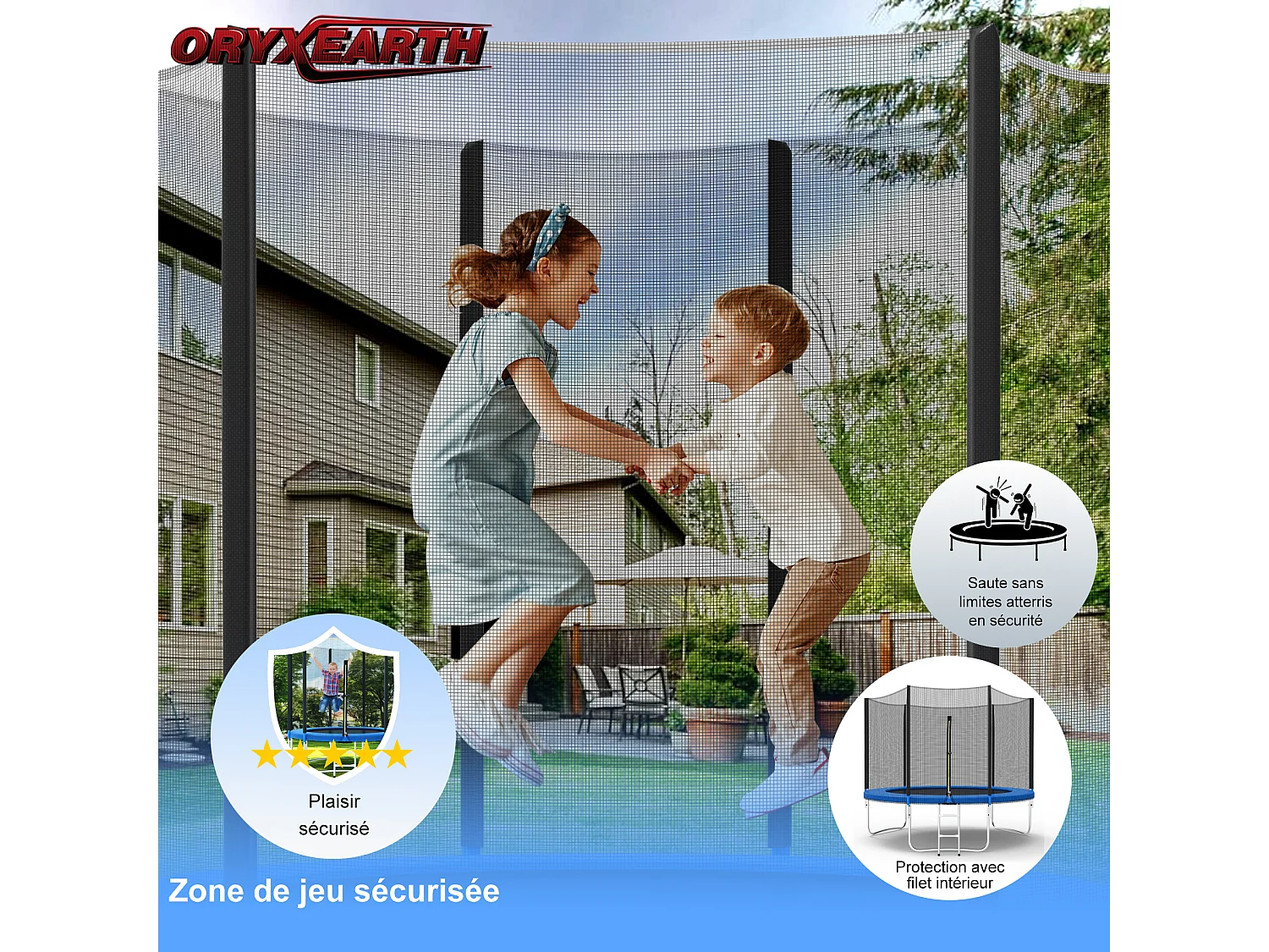 Trampoline avec filet de sécurité 305 cm - Jouet pour enfants pour le sport, la maison et l'extérieur Avec base sécurisée et protection anti-rouille