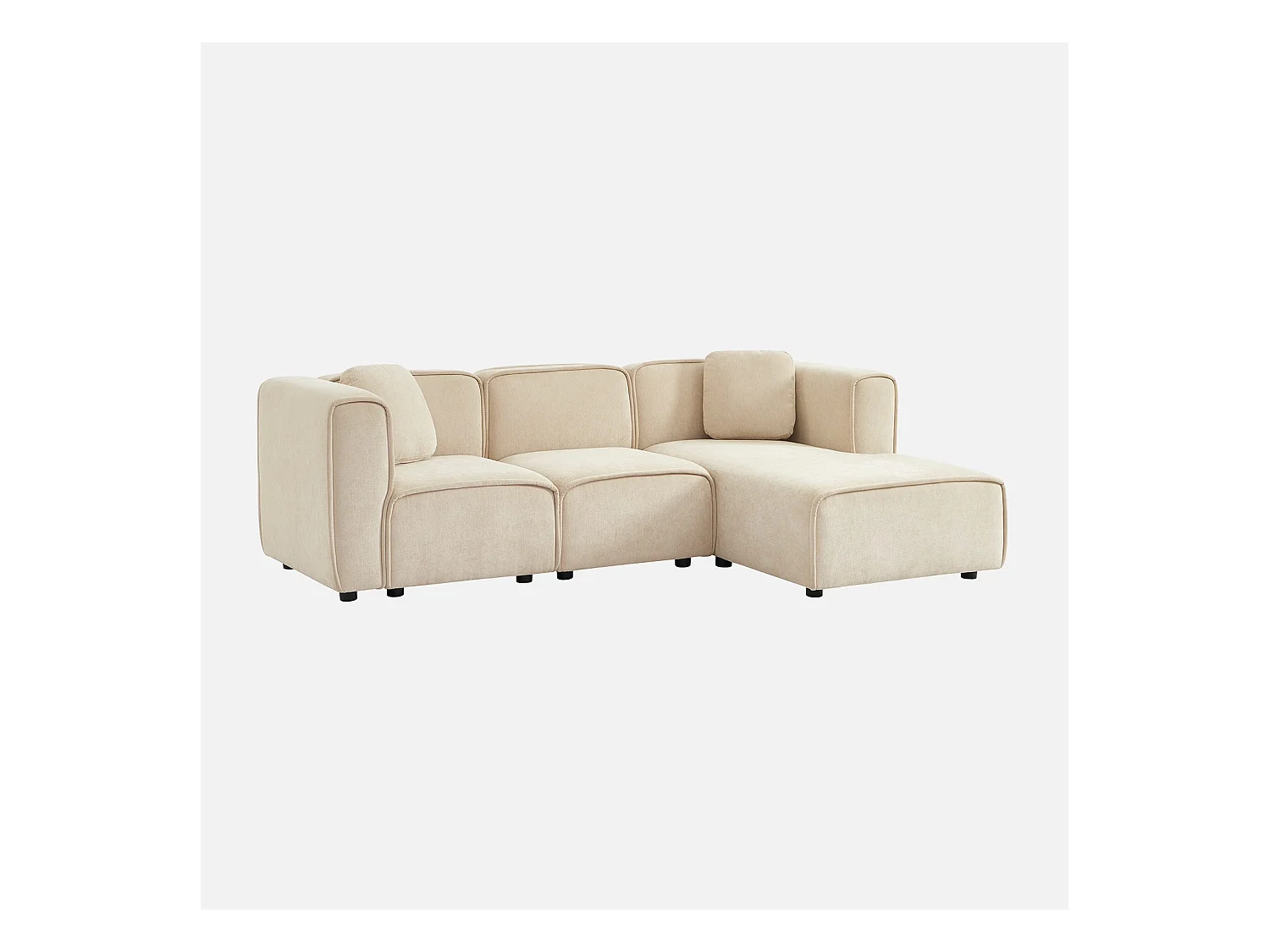 Sofá esquinero derecha de tela liso, 3 plazas beige