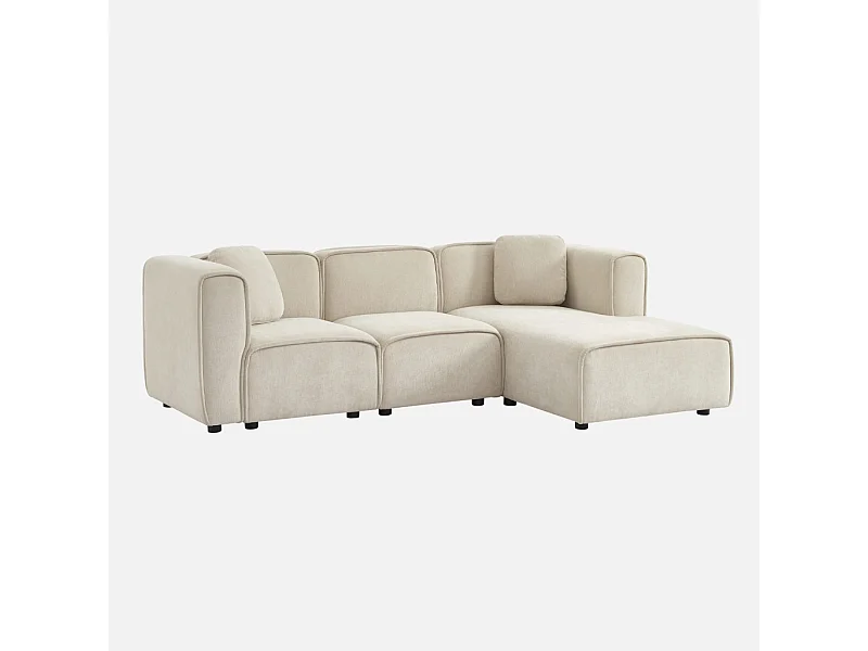 Divano angolare destro 3 posti tessuto , beige