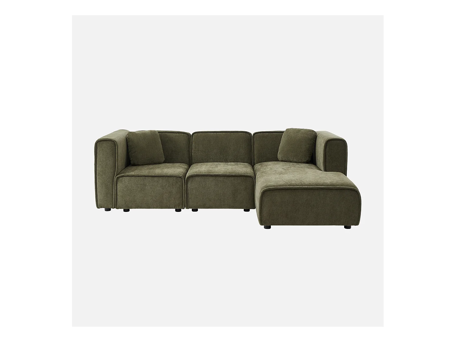 Canapé d'angle droite 3 places tissu kaki 2 coussins carrés L 230 x P 145 x H 70 cm - Lester