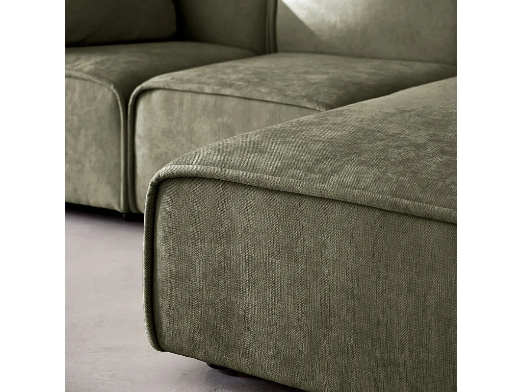 Canapé d'angle droite 3 places tissu kaki 2 coussins carrés L 230 x P 145 x H 70 cm - Lester