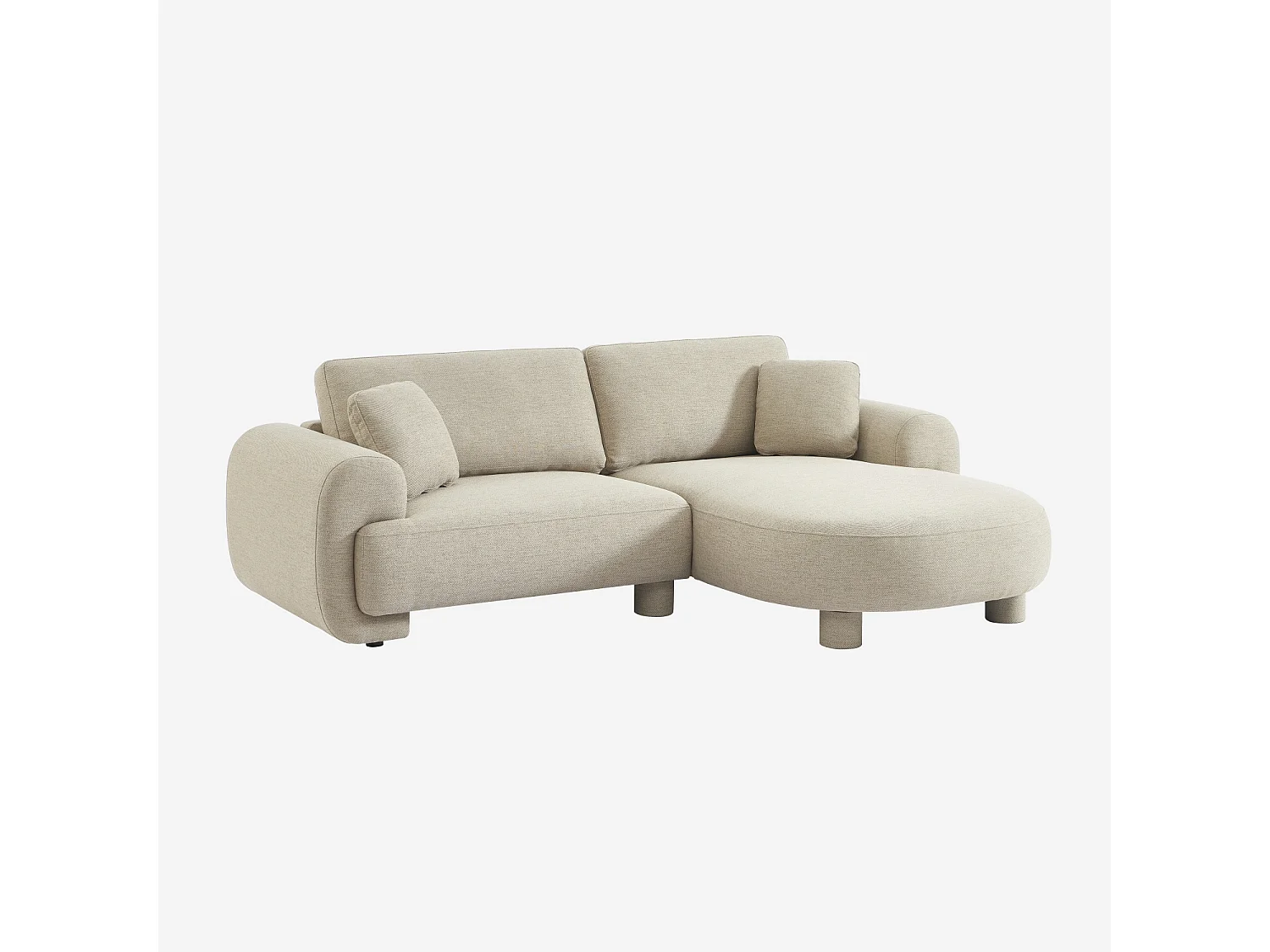 Sofá esquinero derecha de tela liso con patas redondas, 3 plazas beige