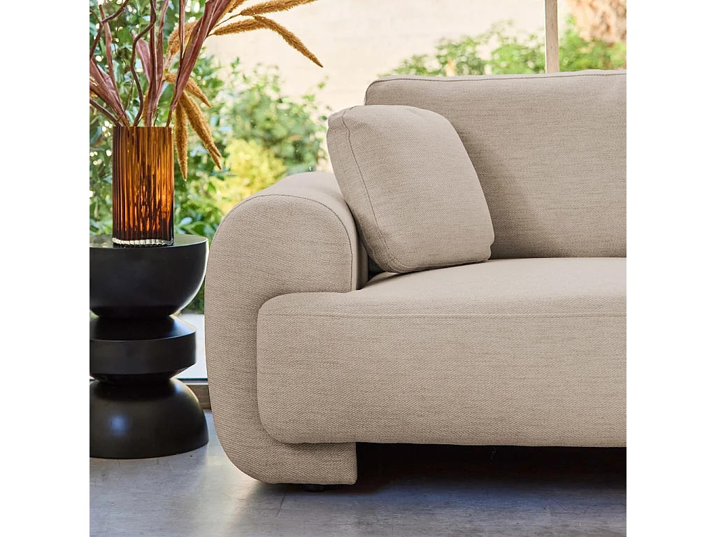 Sofá esquinero derecha de tela liso con patas redondas, 3 plazas beige