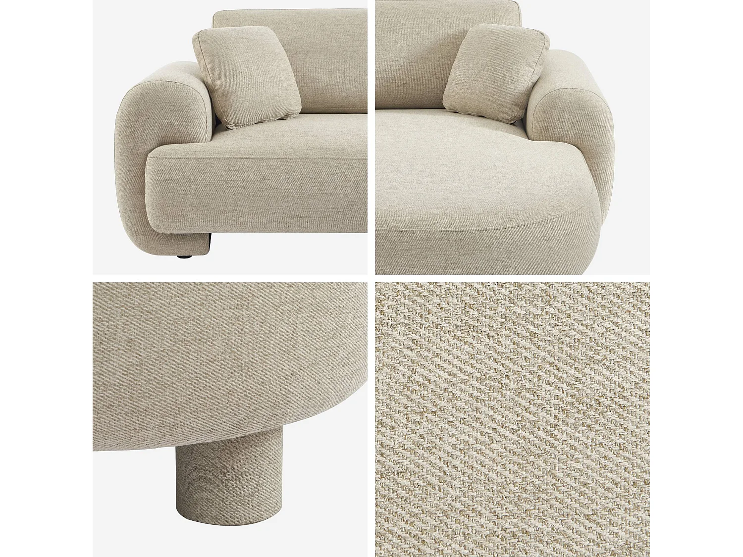 Sofá esquinero derecha de tela liso con patas redondas, 3 plazas beige