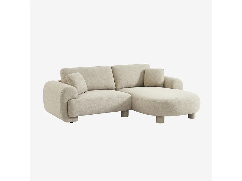 Divano ad angolo destro 3 posti in tessuto, piedi tondi, beige