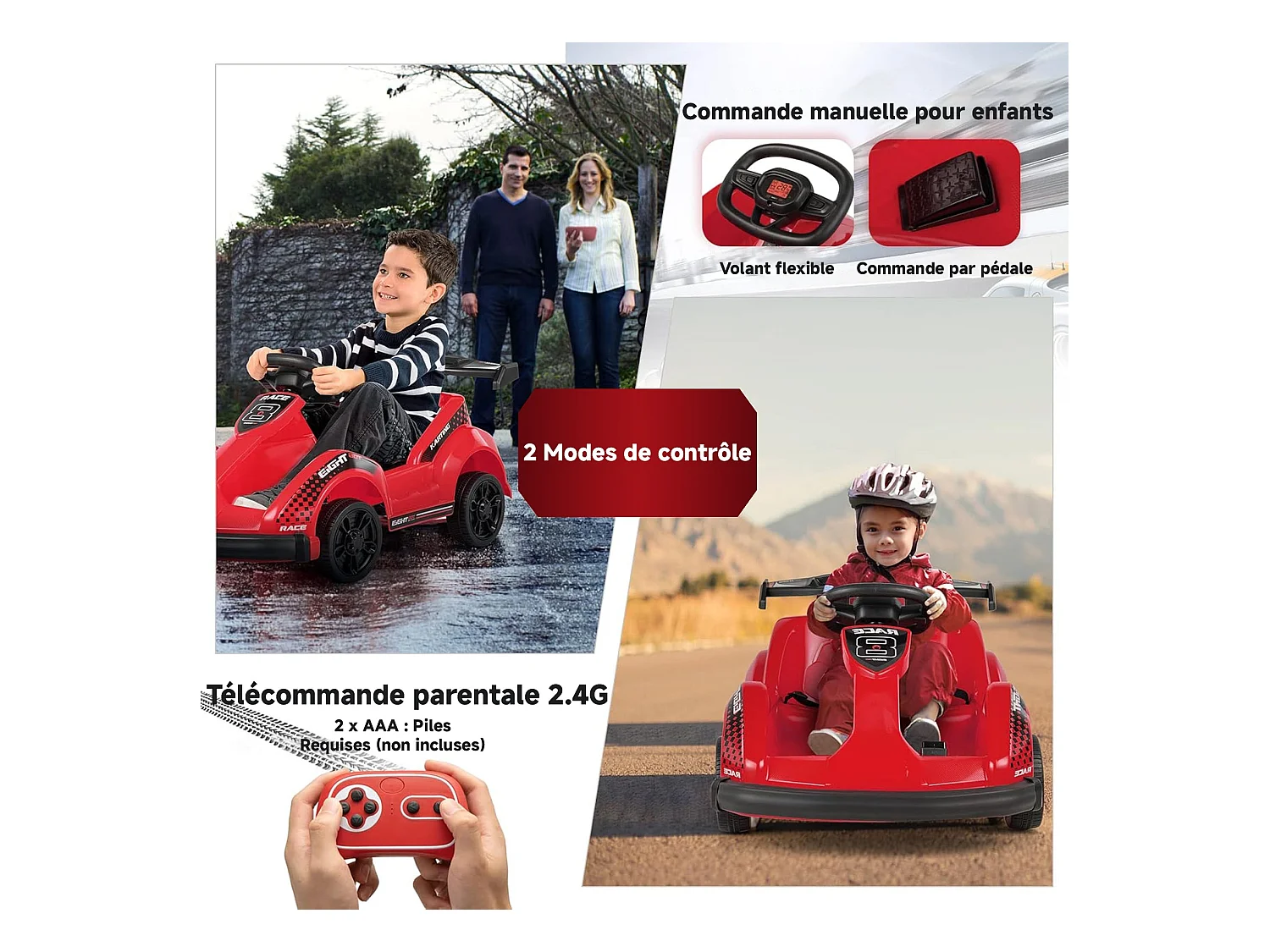 Kart à pédales voiture pour enfants - ORYXEARTH - Rouge - 6V - Electrique - 4 roues