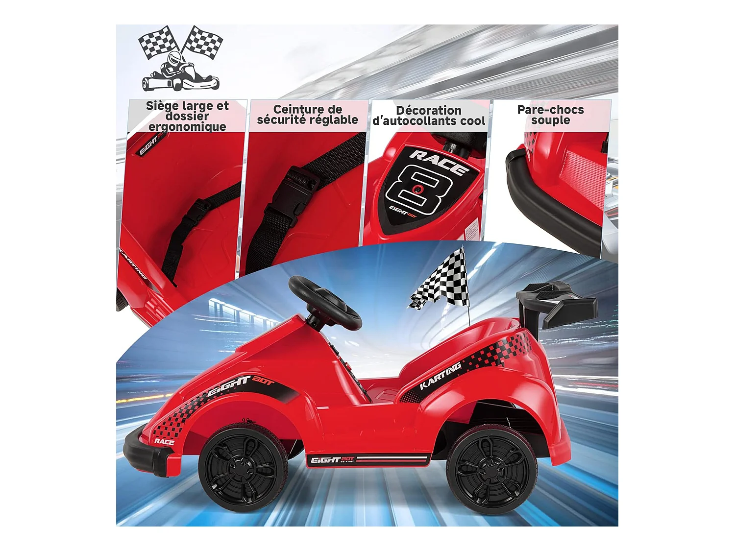 Kart à pédales voiture pour enfants - ORYXEARTH - Rouge - 6V - Electrique - 4 roues