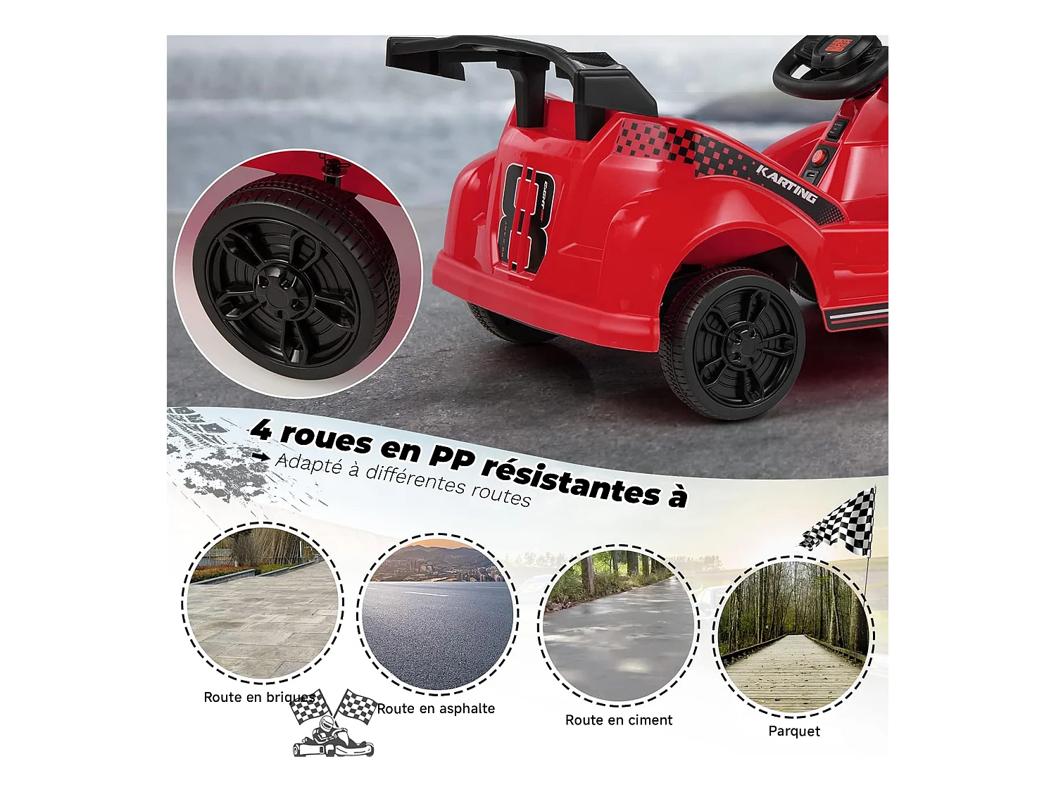 Kart à pédales voiture pour enfants - ORYXEARTH - Rouge - 6V - Electrique - 4 roues
