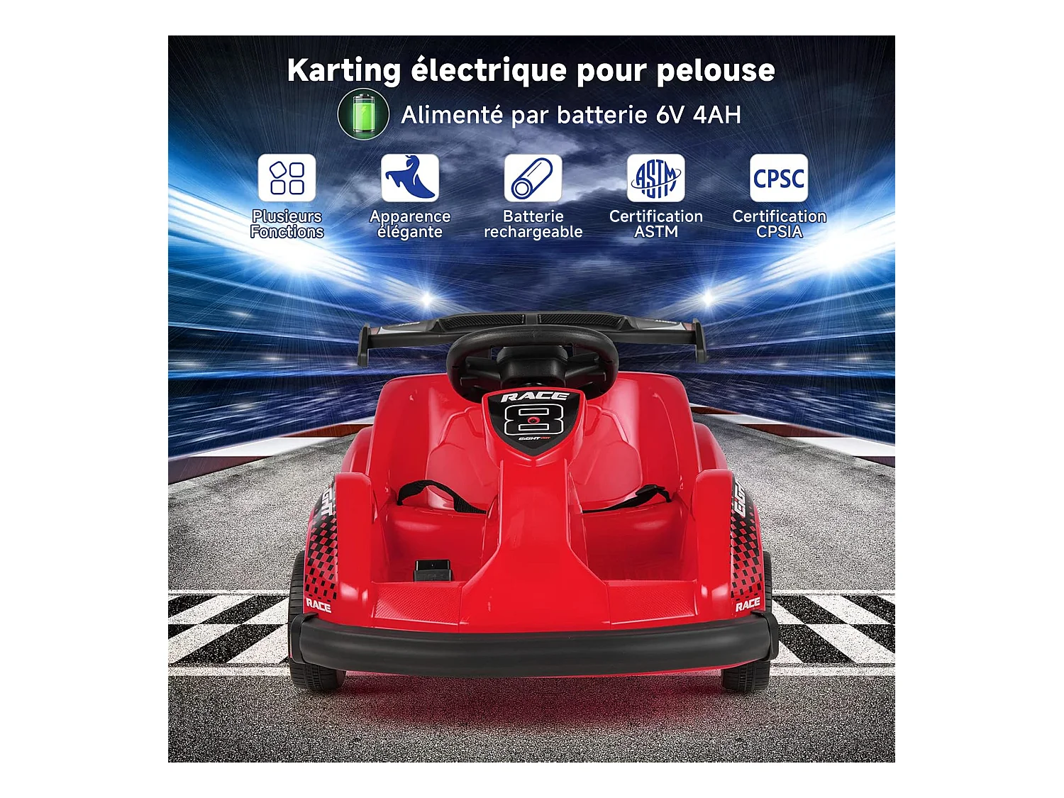 Kart à pédales voiture pour enfants - ORYXEARTH - Rouge - 6V - Electrique - 4 roues