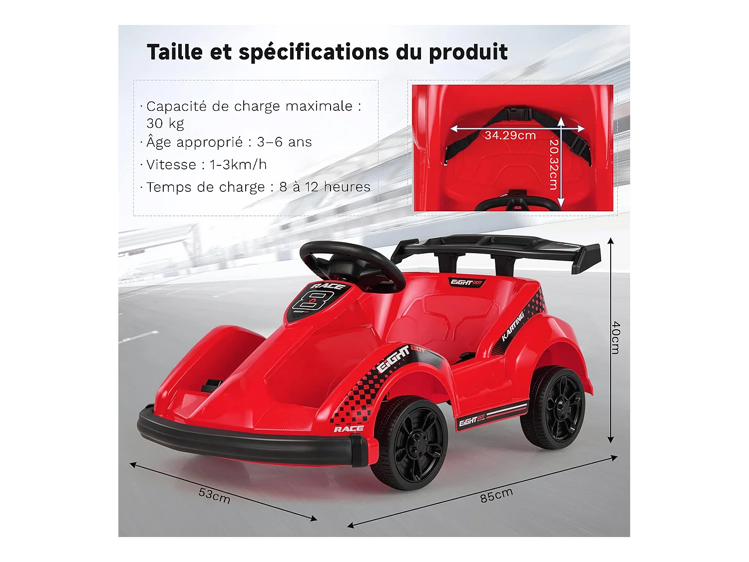 Kart à pédales voiture pour enfants - ORYXEARTH - Rouge - 6V - Electrique - 4 roues