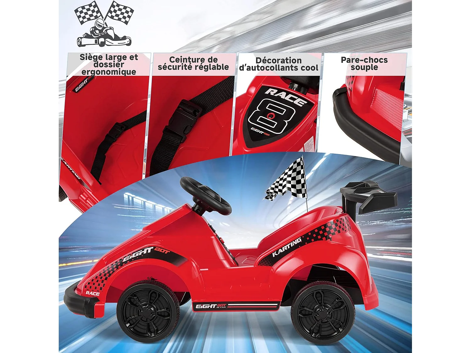 HOMEMIYN 6V Go Kart met afstandsbediening, ✓veiligheidsgordel+traagstart, muziek. 4-wiel elektrisch kinder-cadeau (rood).