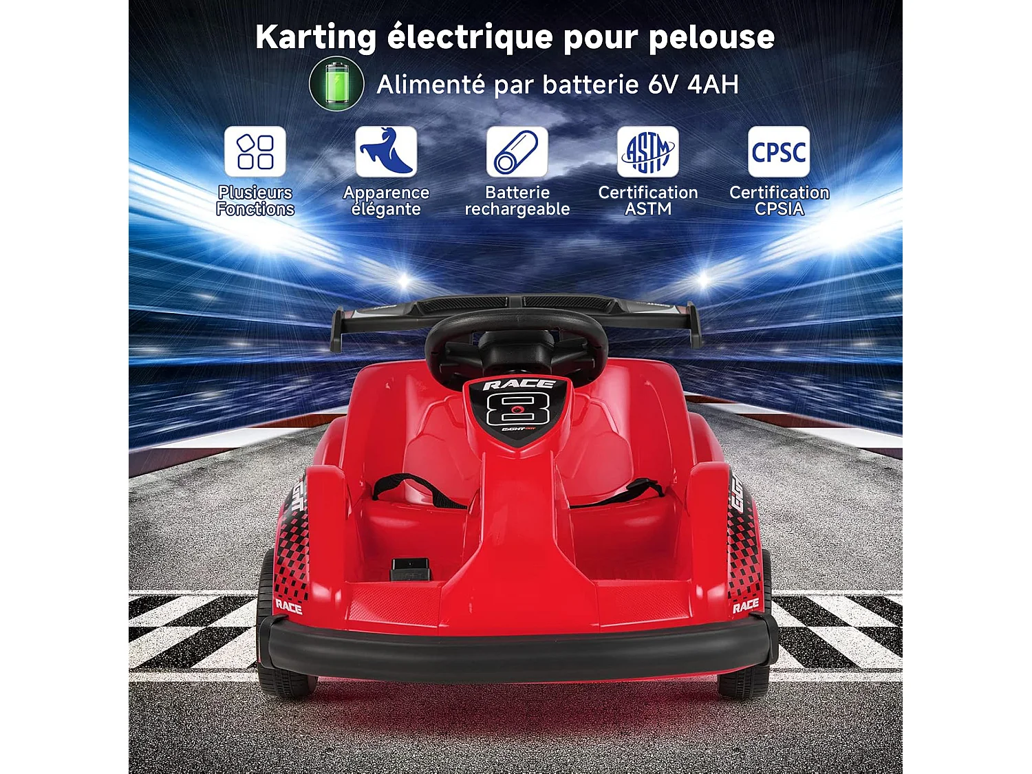 HOMEMIYN 6V Go Kart met afstandsbediening, ✓veiligheidsgordel+traagstart, muziek. 4-wiel elektrisch kinder-cadeau (rood).