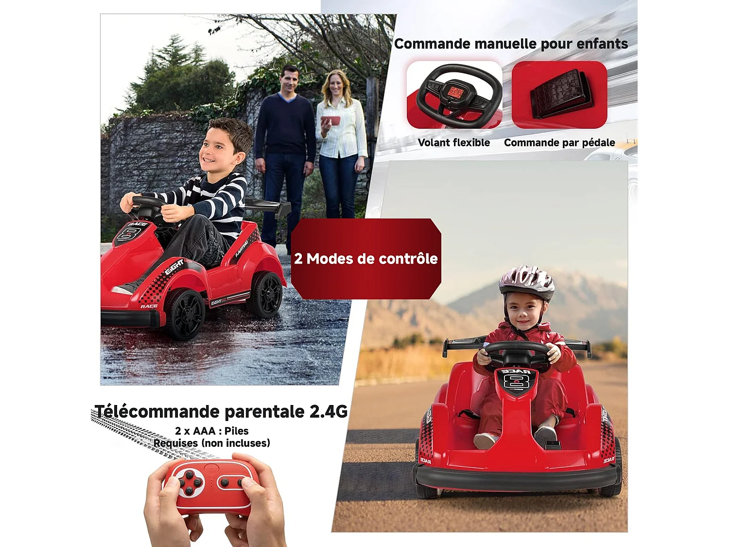 Kart à pédales voiture pour enfants - ORYXEARTH - Rouge - 6V - Electrique - 4 roues