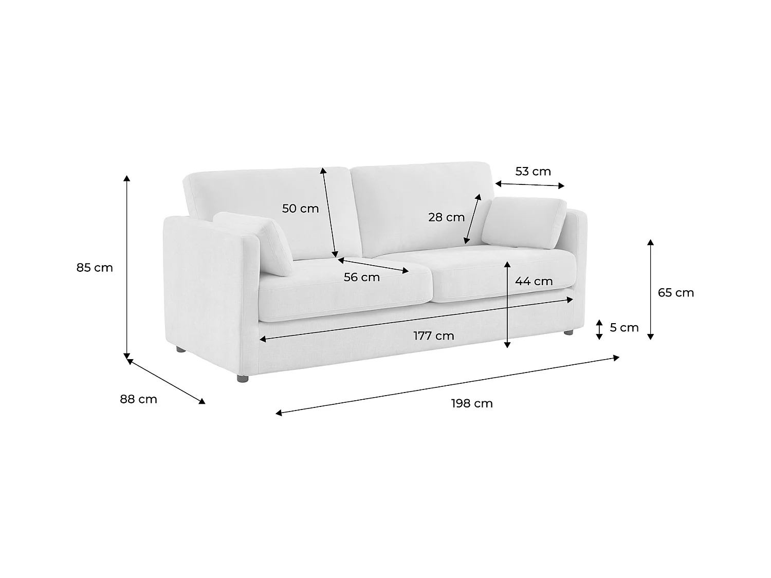 Sofá desenfundable de tela lisa de 2 plazas beige