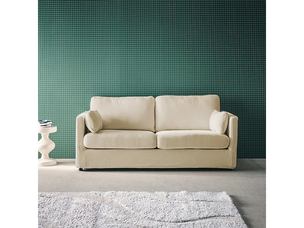 Canapé 2 places déhoussable tissu beige L 198 x P 88 x H 85cm - Neo