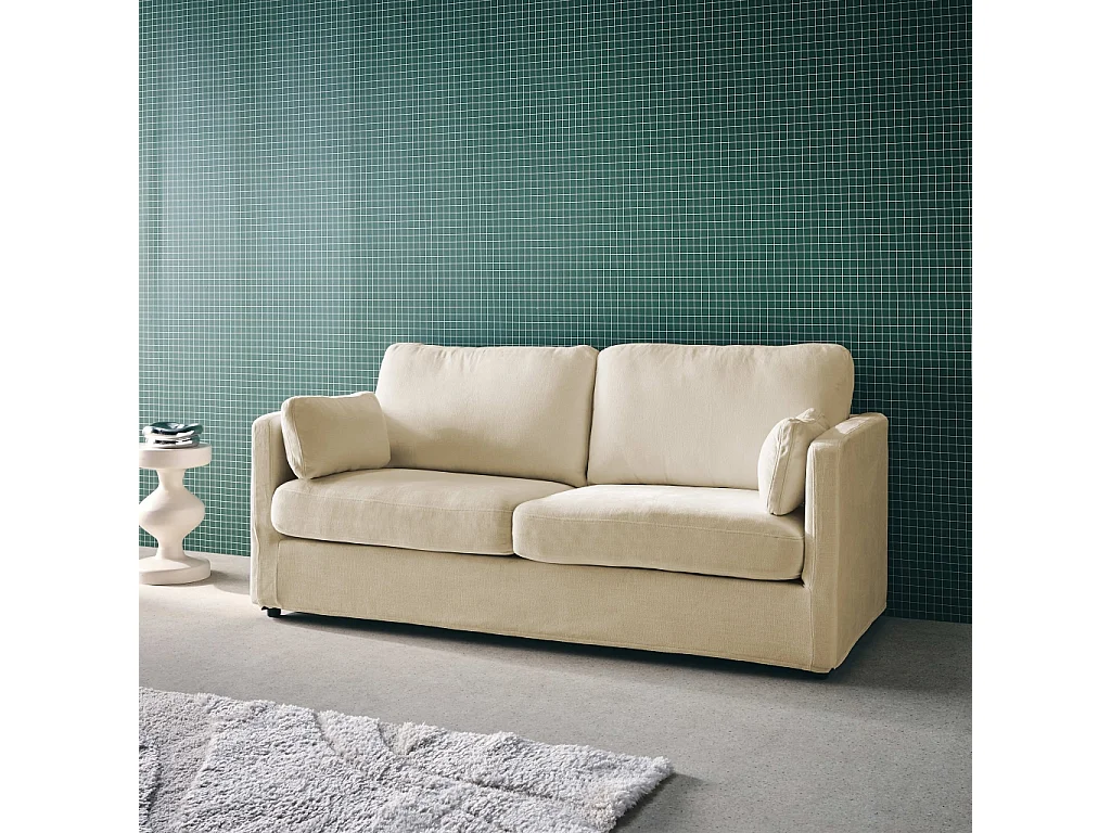 Canapé 2 places déhoussable tissu beige L 198 x P 88 x H 85cm - Neo