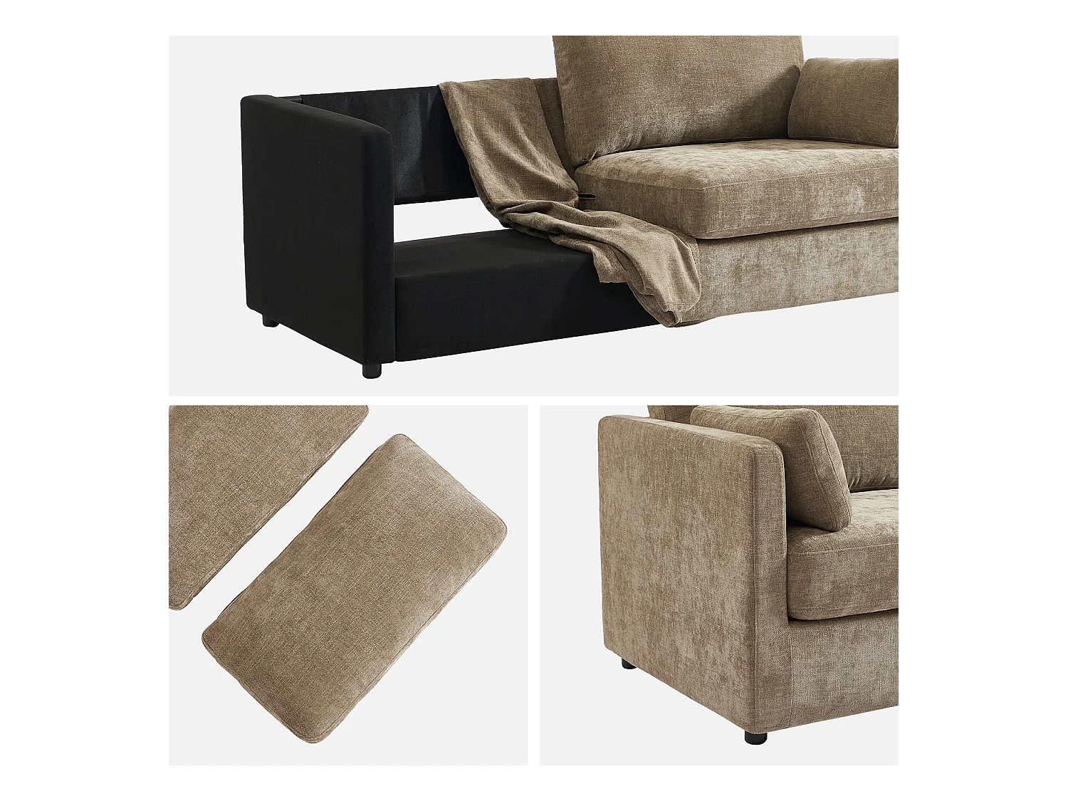 Sofá desenfundable de tela lisa de 2 plazas pardo