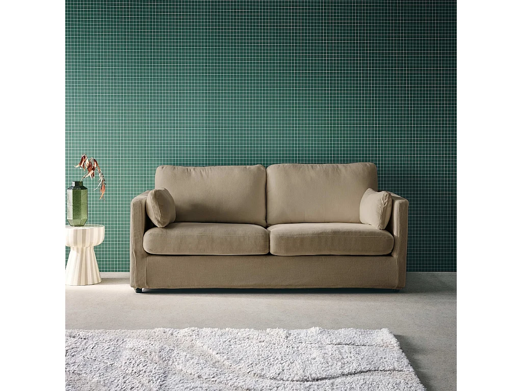 Canapé 2 places déhoussable tissu taupe L 198 x P 88 x H 85cm - Neo