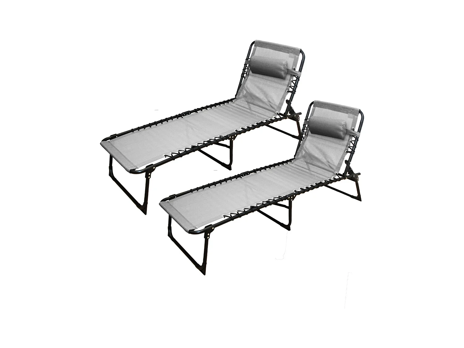 Lot de 2 Transat Chaise longue pliante Bain de soleil coloris Gris clair avec coussin - Longueur 188 x Profondeur 55 x Hauteur 30 cm