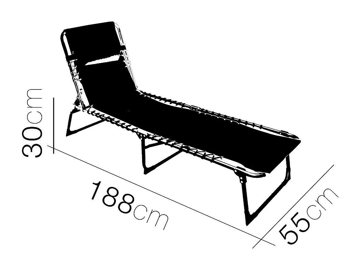 Lot de 2 Transat Chaise longue pliante Bain de soleil coloris Gris clair avec coussin - Longueur 188 x Profondeur 55 x Hauteur 30 cm