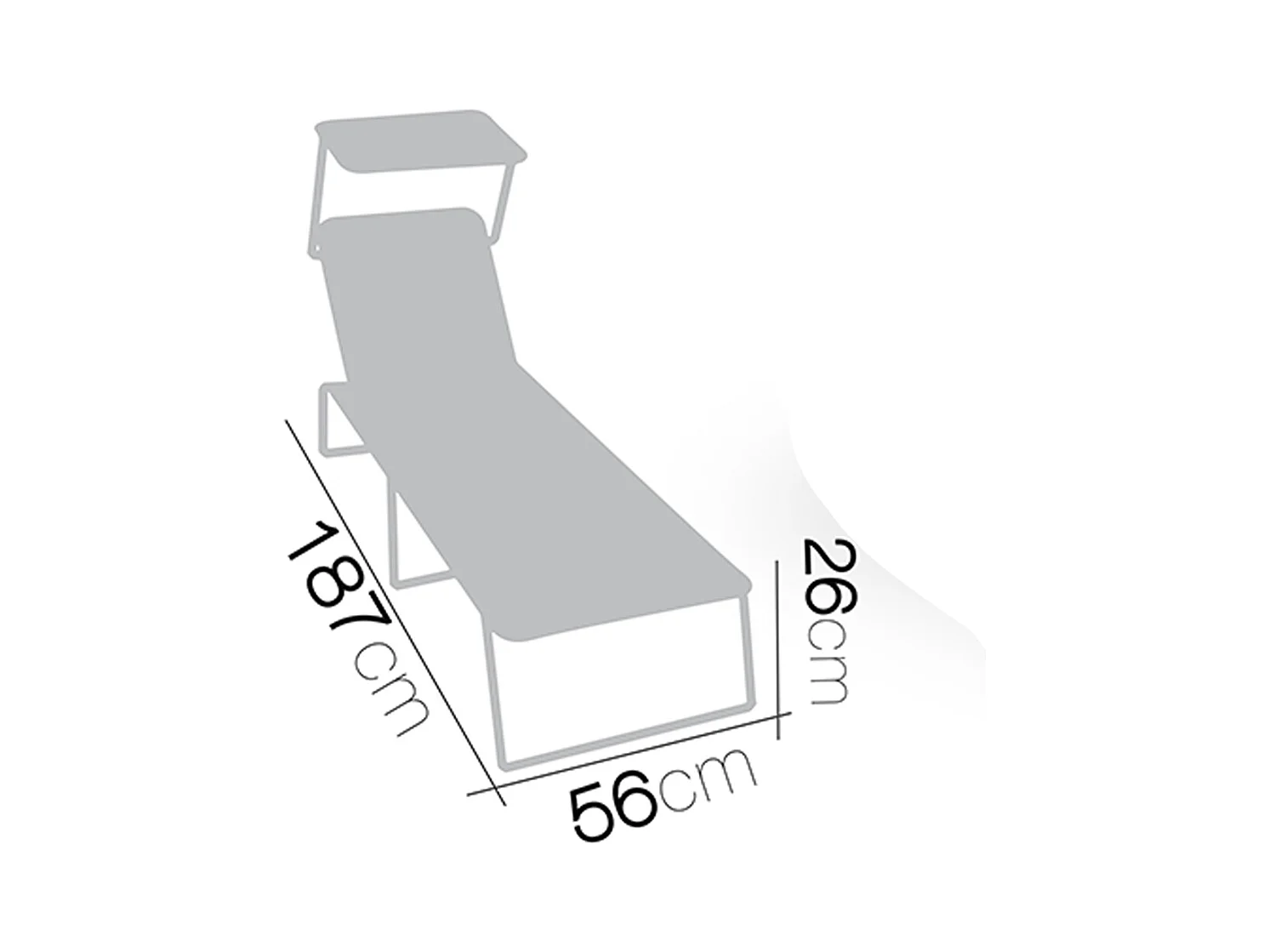 Lot de 2 Transat Chaise longue pliante Bain de soleil coloris anthracite  avec Pare-soleil - Longueur 187 x Profondeur 56 x Hauteur 26 cm