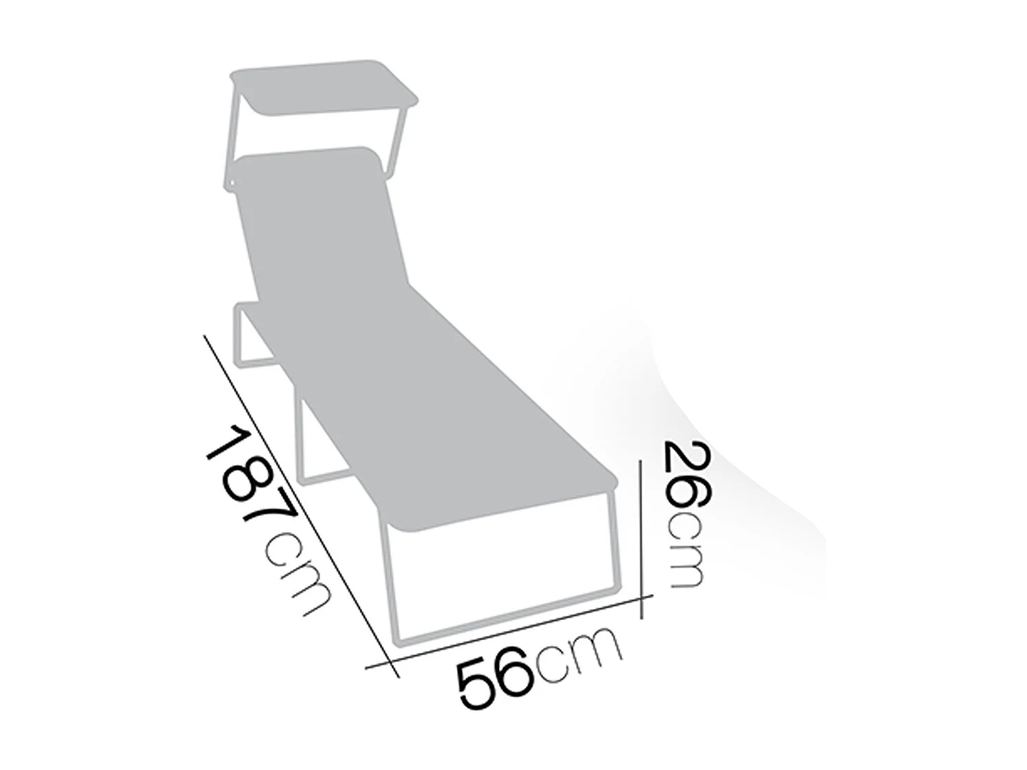 Transat Chaise longue pliante Bain de soleil coloris anthracite  avec Pare-soleil - Longueur 187 x Profondeur 56 x Hauteur 26 cm