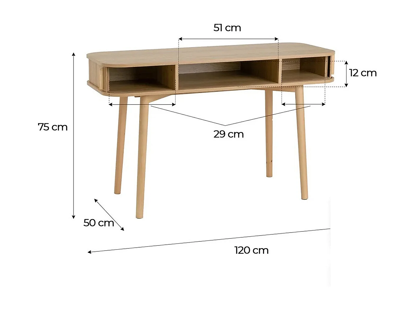 Bureau, meuble du bureau en bois coloris naturel - Longueur 120 x Profondeur 50 x Hauteur 75 cm