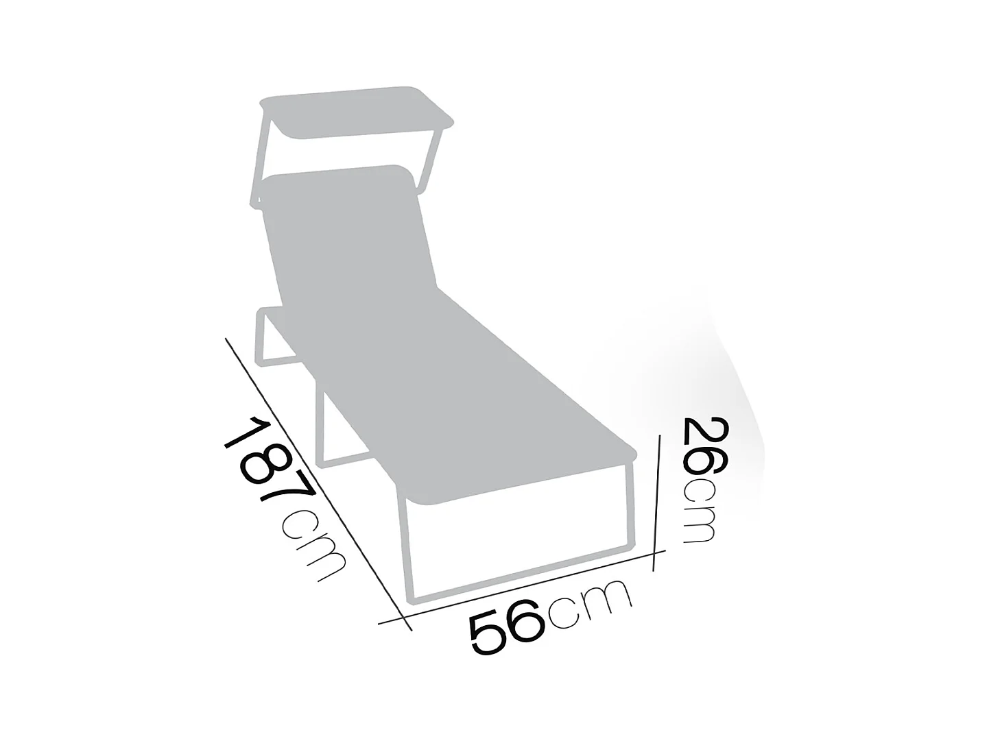 Lot de 2 Transat Chaise longue pliante Bain de soleil coloris Noir  avec Pare-soleil - Longueur 187 x Profondeur 56 x Hauteur 26 cm