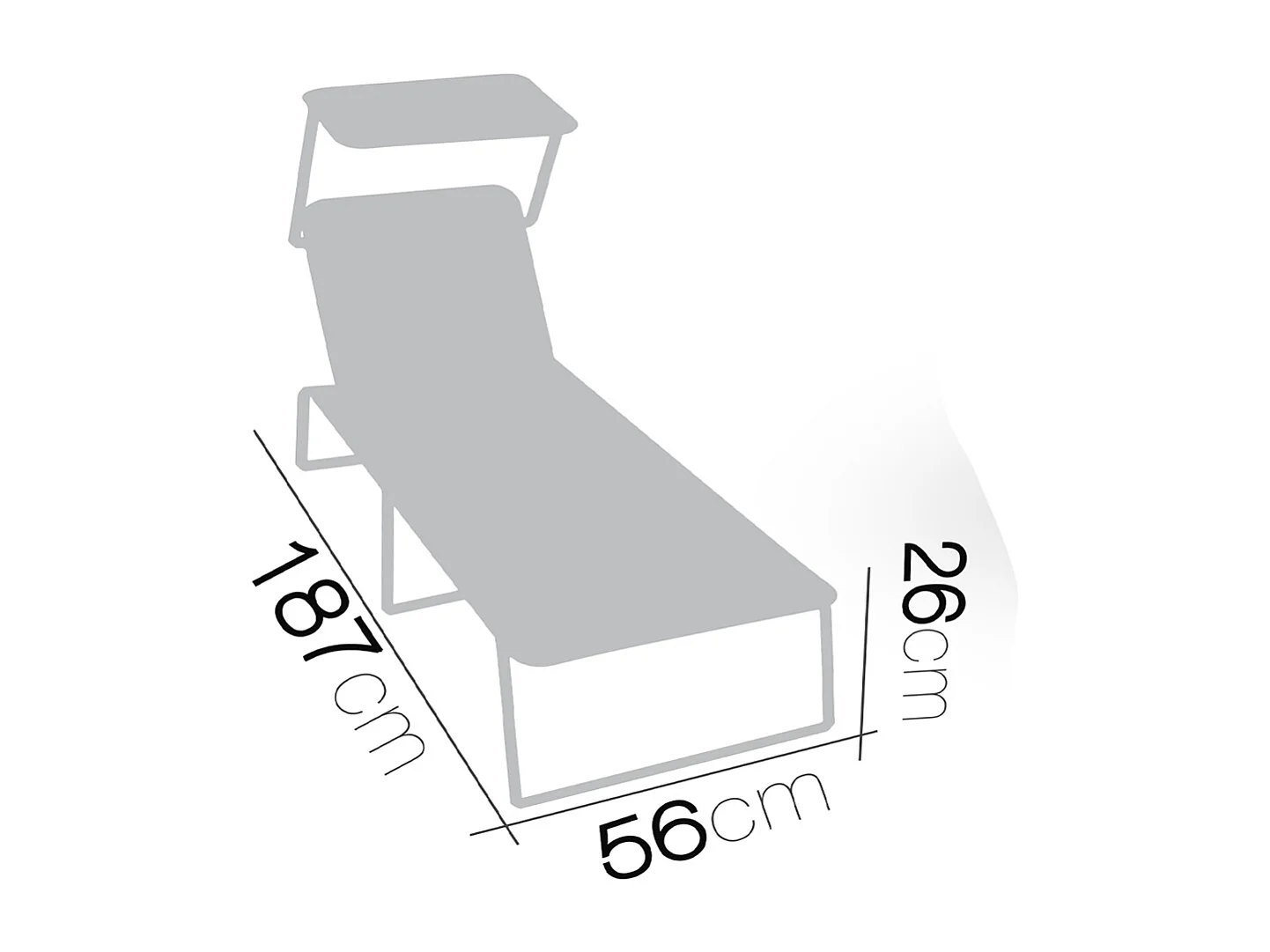 Lot de 2 Transat Chaise longue pliante Bain de soleil coloris Noir  avec Pare-soleil - Longueur 187 x Profondeur 56 x Hauteur 26 cm