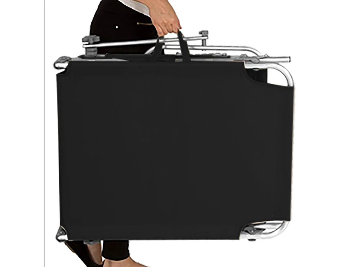 Lot de 2 Transat Chaise longue pliante Bain de soleil coloris Noir  avec Pare-soleil - Longueur 187 x Profondeur 56 x Hauteur 26 cm